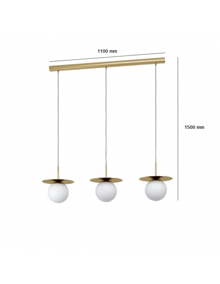 Lámpara colgante con 3 esferas de vidrio Arenales medidas