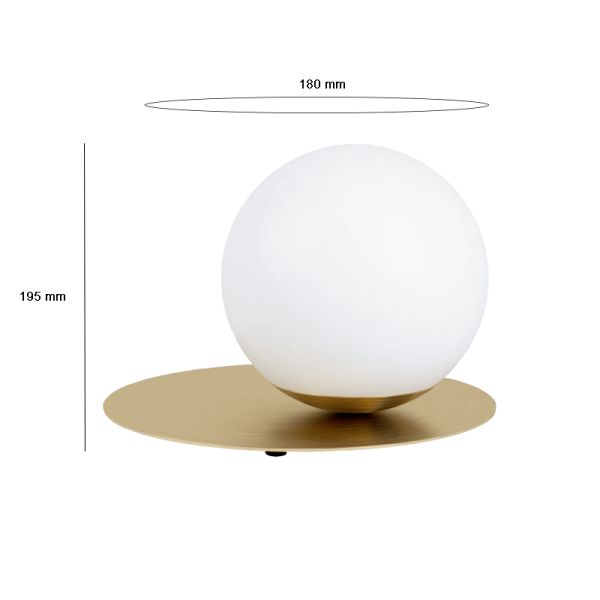 Lámpara de mesa minimalista dorada Arenales 1xE27 medidas