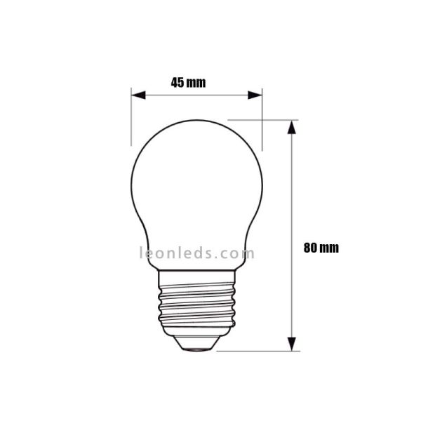 Dimensiones Bombilla LED esferica G45 con rosca E27 de Filamento 2W - 25W Philips | LeonLeds