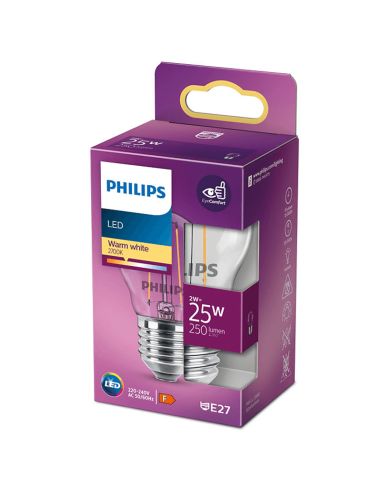Bombilla LED esferica G45 con rosca E27 de Filamento 2W - 25W Philips | LeonLeds