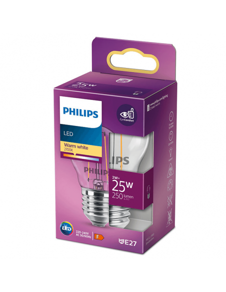Bombilla LED esferica G45 con rosca E27 de Filamento 2W - 25W Philips | LeonLeds