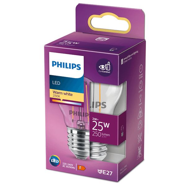 Bombilla LED esferica G45 con rosca E27 de Filamento 2W - 25W Philips | LeonLeds