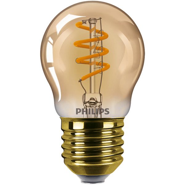 Ampoule LED G45 à intensité variable avec E27 Gold Vintage Style 2.6W - 15W Classic Gold Philips | leonleds