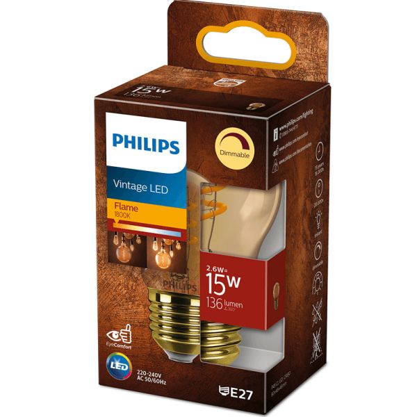 Ampoule LED G45 à intensité variable avec E27 Gold Vintage Style 2.6W - 15W Classic Gold Philips | leonleds