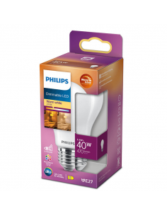 Bombilla LED Reglable A60 Equivalente a 40W - 3,4W Cristal Opaco LED Classic E27 Dimmable Philips | LeonLeds