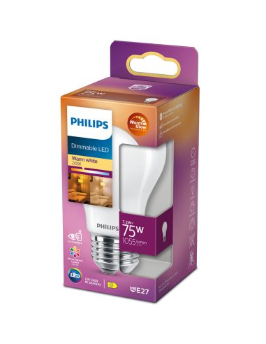 Ampoule LED A60 Dimmable avec filetage E27 Équivalent à 75W - 7.2W Verre Opaque LED Classic Dimmable Philips | leonleds