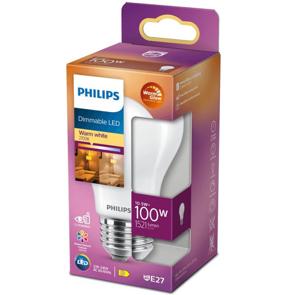 Bombilla LED E27 100W Regulable 100W - 10.5W Cristal Opaco LED Classic Dimmable 8719514324114 | LeonLeds