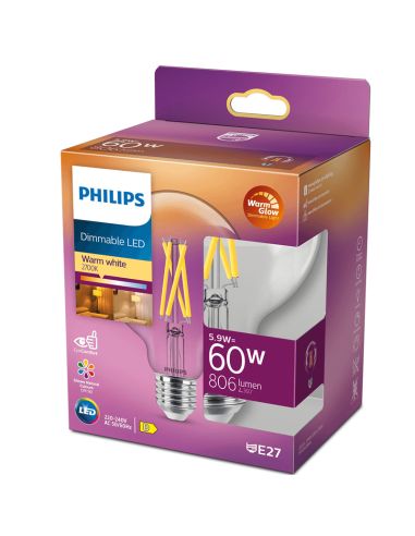 Caja Bombilla LED Globo regulable E27 de filamento G95 5.9W - 60W 2.700K Philips 8719514323957 | LeonLeds