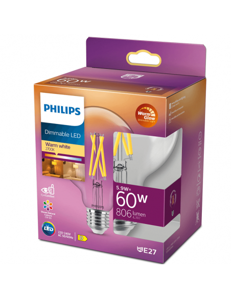 Caja Bombilla LED Globo regulable E27 de filamento G95 5.9W - 60W 2.700K Philips 8719514323957 | LeonLeds