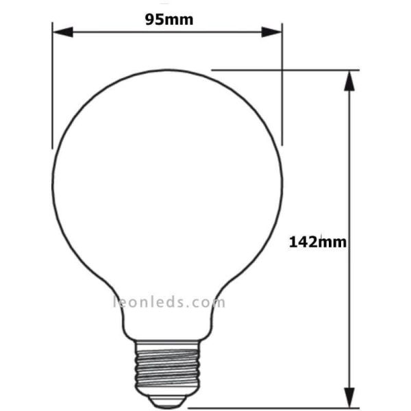 Dimensions Ampoule LED Globe Dimmable E27 G95 Filament 5.9W - 60W 2,700K Philips | leonleds