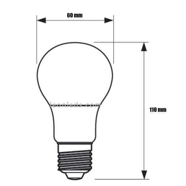 Dimensiones Bombilla LED Regulable de filamento A60 Equivalente a 40W - 3,4W Philips | LeonLeds | LeonLeds Iluminación