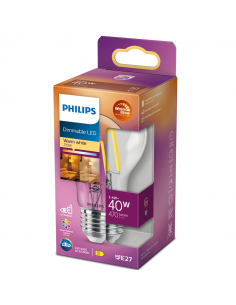 Ampoule à filament DEL à intensité variable A60 Équivalent 40 W - DEL classique 3,4 W à intensité variable Philips | leonleds