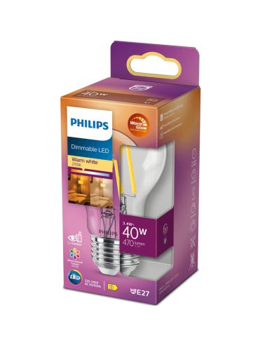 Bombilla LED Regulable de filamento A60 Equivalente a 40W - 3,4W LED Classic Dimmable Philips | LeonLeds