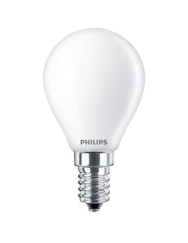 Bombilla esférica E14 formato P45 cristal opaco LED 6.5W - 60W Philips | LeonLeds