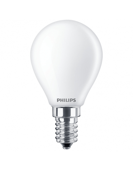 Bombilla esférica E14 formato P45 cristal opaco LED 6.5W - 60W Philips | LeonLeds