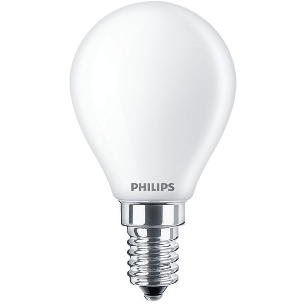 Bombilla esférica E14 formato P45 cristal opaco LED 6.5W - 60W Philips | LeonLeds