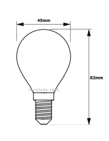 Dimensiones Bombilla esférica E14 formato P45 cristal opaco LED 6.5W - 60W Philips | LeonLeds