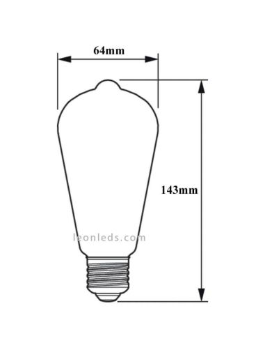 Medidas Bombilla LED Edison ST64 Regulable 5.9W - 60W 8719514323919 Philips | LeonLeds.com