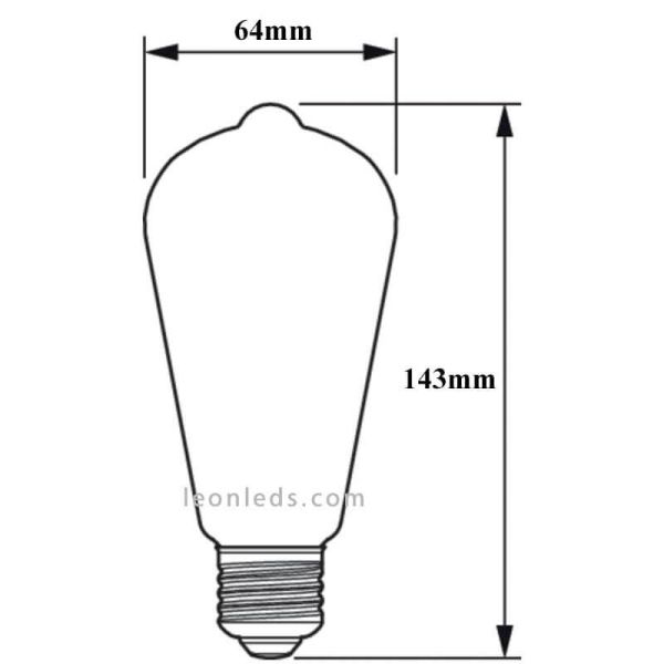 Medidas Lâmpada LED Edison ST64 regulável 5,9W - 60W 8719514323919 Philips | LeonLeds.com