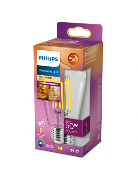 Lâmpada LED Edison ST64 Regulável 5.9W - 60W WarmGlow Filamento Regulável Philips 8719514323919 | leonleds
