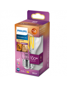 Caja Bombilla LED Regulable E27 de filamento A60 Equivalente a 100W - 10,5W LED Classic Dimmable Philips | LeonLeds