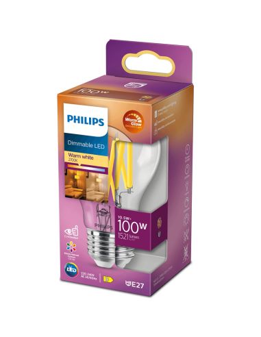 Caja Bombilla LED Regulable E27 de filamento A60 Equivalente a 100W - 10,5W LED Classic Dimmable Philips | LeonLeds