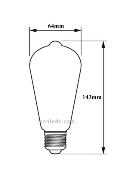 Dimensiones Bombilla LED ST64 Regulable Edison Gold 4W - 25W Vintage Flame 1800K  8719514315457 | LeonLeds.com
