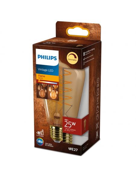 Caixa Lâmpada LED ST64 Regulável Edison Gold 4W - 25W Chama Vintage 1800K 8719514315457 | leonleds