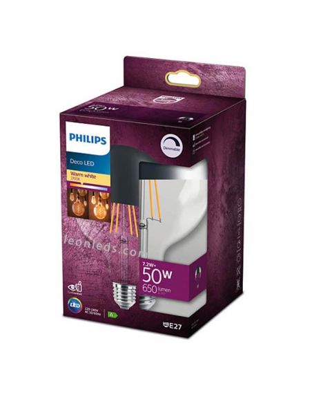 Caja Bombilla E27 LED 7.2W  Regulable con Filamento LEDBulb Philips  8718699782498 | LeonLed.com