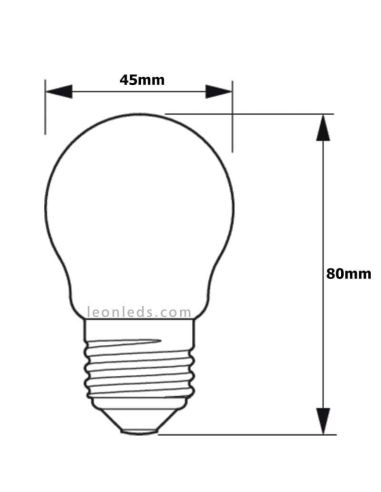 Dimensiones Bombilla LED esférica Regulable Filamento 3,7W - 40W 2700K G45 MASTER VLE LEDLuster 35551400 |LeonLeds.com
