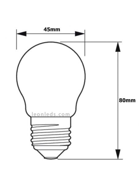 Dimensões Regulável Lâmpada Esférica LED Filamento 3.7W - 40W 2700K G45 MASTER VLE LEDLuster 35551400 |LeonLeds.com