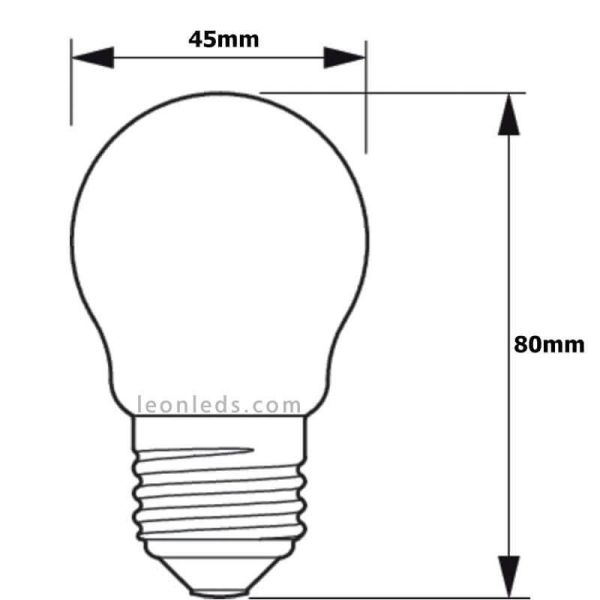 Dimensiones Bombilla LED esférica Regulable Filamento 3,7W - 40W 2700K G45 MASTER VLE LEDLuster 35551400 |LeonLeds.com