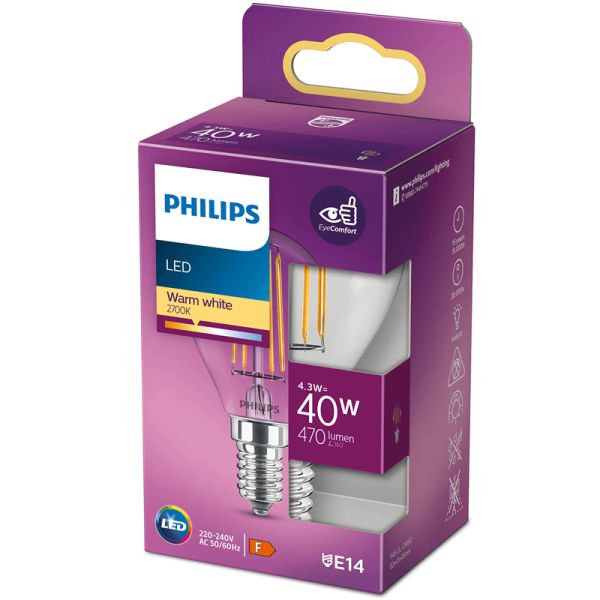 Ampoule E14 LED 4.3W - 40W P45 Filament 8718699763152 Philips | leonleds