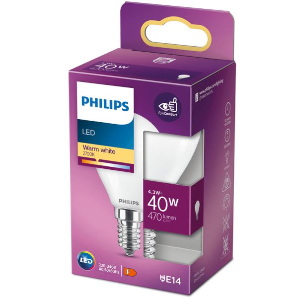 Lâmpada LED P45 Opaca 4,3W - 40W LED Classic 8718699763435 Philips | leonleds