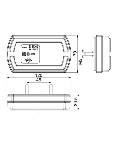 Dimensiones Piloto Trasero LED rectangular Neon con cable 3 Funciones R1 S1 2A LZD2790 | LeonLeds