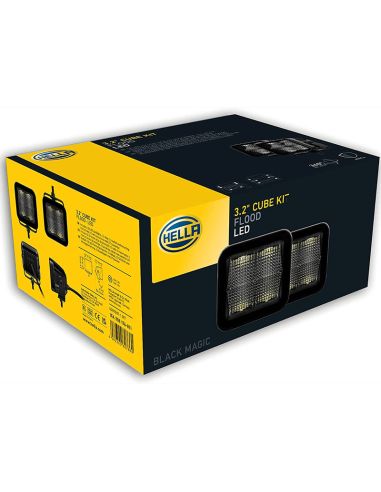 Phare LED Carré Noir Magic Cube Kit 3.2" 12V/24V 3000Lm 2 Unités Deutsch Hella 1FA 358 176-811 Hella | LeonLeds