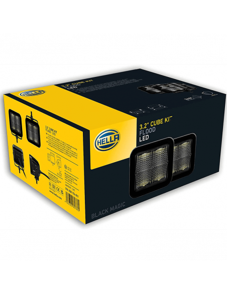 Faro LED cuadrado Black Magic Cube Kit 3,2" 12V/24V 3000Lm 2 Unds. Deutsch Hella 1FA 358 176-811 Hella | LeonLeds