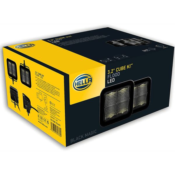 Phare LED Carré Noir Magic Cube Kit 3.2" 12V/24V 3000Lm 2 Unités Deutsch Hella 1FA 358 176-811 Hella | LeonLeds