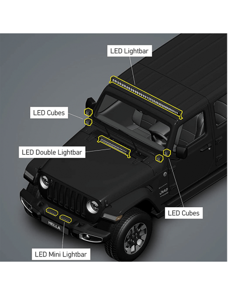 Faro LED cuadrado Black Magic Cube Kit 3,2" 12V/24V 3000Lm 2 Unds. Deutsch Hella 1FA 358 176-811 Hella | LeonLeds