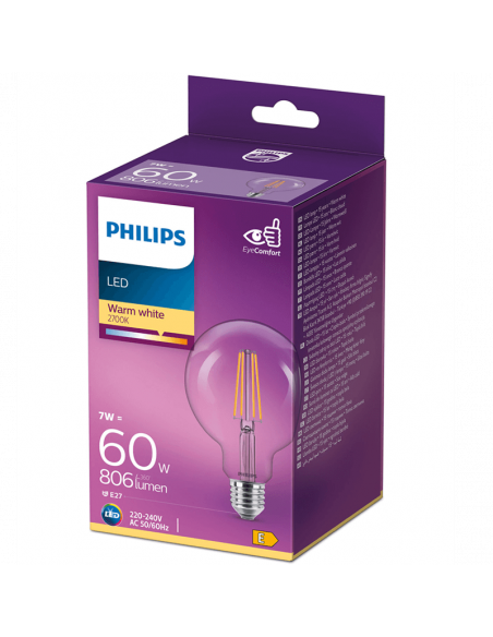 Lâmpada LED Caixa Globo G93 Filamento 7W - 60W 806Lm Luz Quente 2.700K Philips 8718699770501 | leonleds