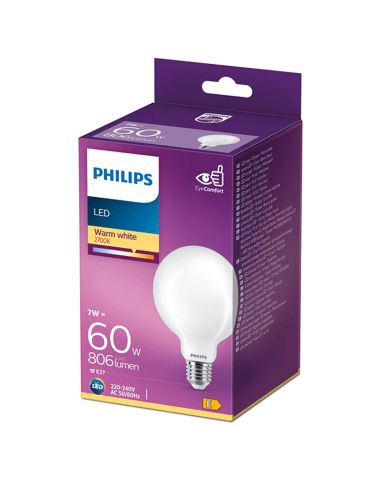 Bombilla Globo G93 E27 7W - 60W 2700K Cristal Opaco Philips | LeonLeds