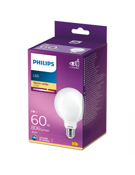 Bombilla Globo G93 E27 7W - 60W 2700K Cristal Opaco Philips | LeonLeds