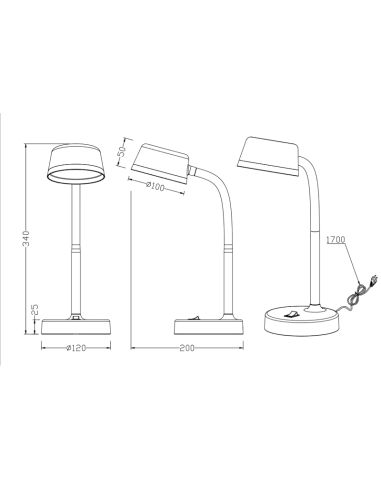 Candeeiro de mesa LED flexível Kiko titan medidas