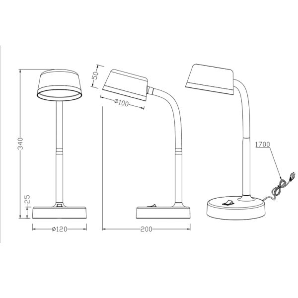 Flexo de mesa LED flexible Kiko titán medidas