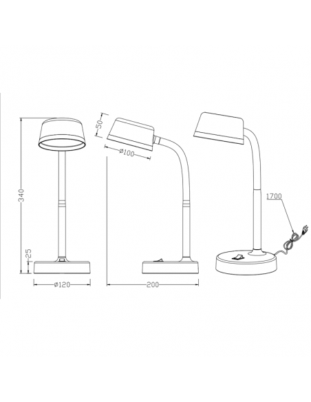 Flexo de sobremesa LED Kiko blanco 3000k medidas