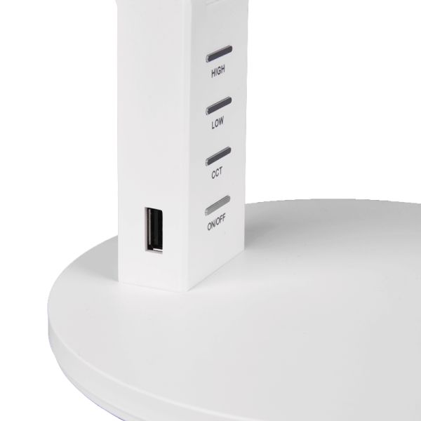 Candeeiro de mesa LED Ava branco com ficha de carregamento USB