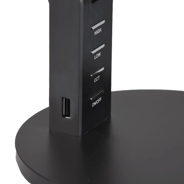 Lampe à poser LED AVA noire orientable avec capteur et USB