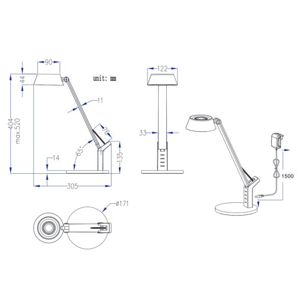 Candeeiro de mesa LED AVA preto ajustável com sensor de medição