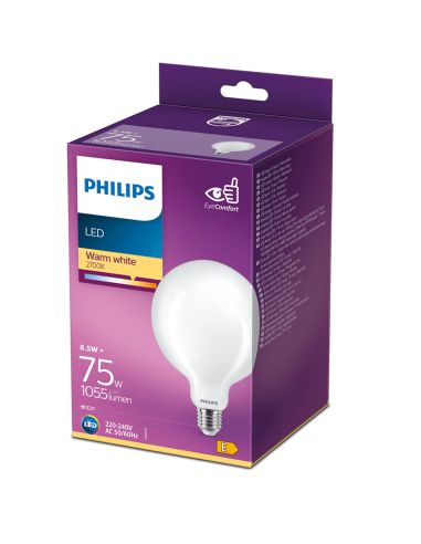 Bombilla LED G120 formato globo E27 8.5W - 75W Cristal Opaco 8718699648176 Philips | LeonLeds