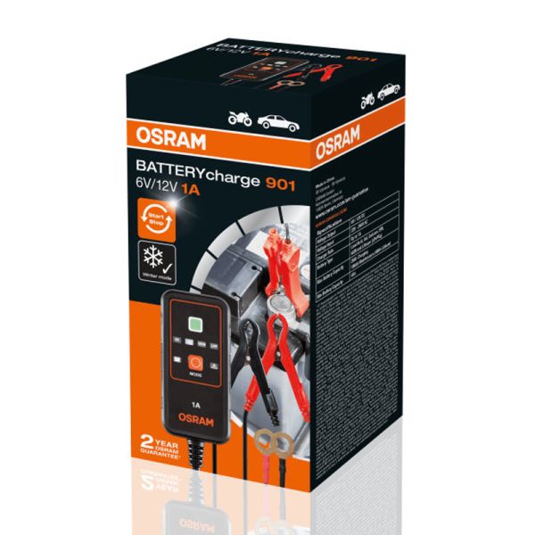 Cargador & Mantenedor inteligente de baterías de 6V y 12V de 1A BATTERYcharge 901 4062172248563 Osram | LeonLeds